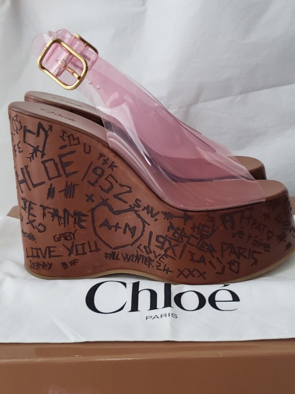 Chloe Maxime Platform Wedge Sandal PVC Clear Pink NWT $1090 - Picture 9 of 16